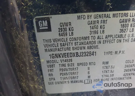 2011 Chevrolet Traverse Ls from USA, damaged, VIN 1GNKVEEDXBJ232841